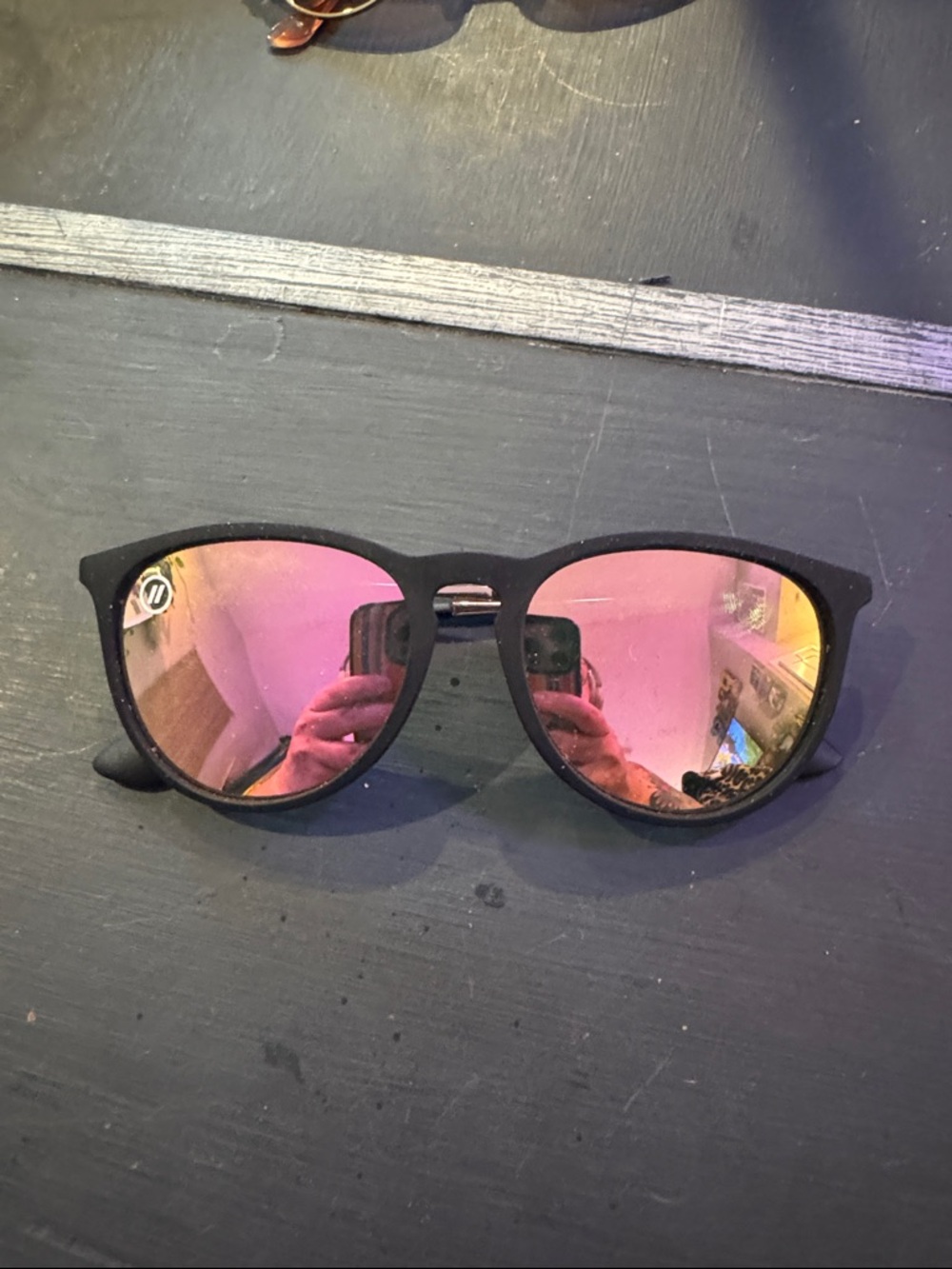 Blender’s Black Frame Sunglasses with Pink Mirrored Lenses